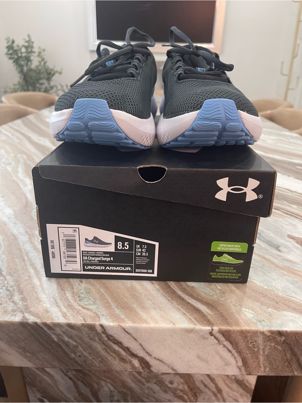 Under Armour Kids' Charged Surge 4 Running Shoes - Black & Light Blue
